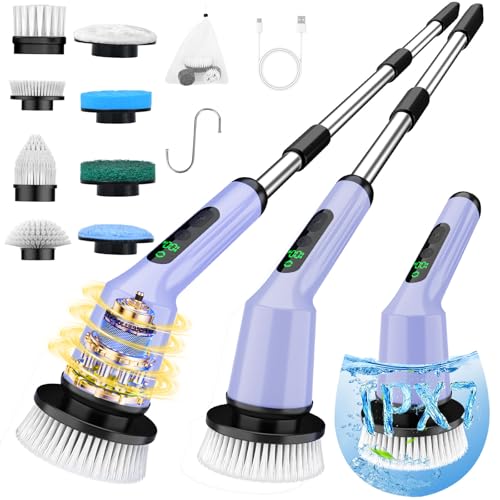 Image of Shower Scrubber with Long Handle, Shower Cleaner Brush with 8 Floor Machine Pads, Cordless Electric Spin Scrubber for Cleaning with 2 Speed, Cleaning Supplies for Bathroom Bathtub Kitchen Floor Toilet