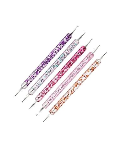 Kit de Boleadores para Unhas Dupla Ponta, 5 Peças, Design em Folhas de Ouro, Cores Sortidas