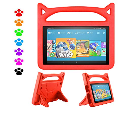 TIRIN F i r e 7 Tablet case for Kids, f i r e 7 Kids case-Light Weight Shock Proof Handle Stand Kid–Proof Cover Case for A m a z o n F i re 7 Tablet (2015 and 2017 Release),Red