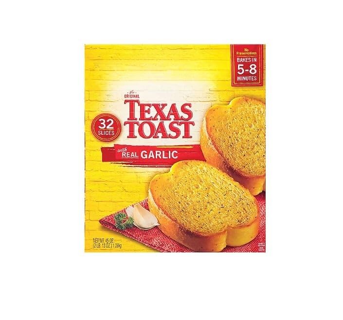 Bakery The Original Texas Toast with Real Garlic , Bakery's Texas toast is sliced from fresh baked loaves and bakes in only 5-8 minutes. quick, convenient and full of traditional EVAXO Bakery flavor. 32 ct [ 45 oz , 2.8 lb ]