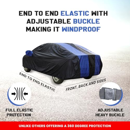 Image of Car Body Cover for MG Windsor | Triple-Stitched, Windproof with Buckle Belt, Elastic Hem, UV Protection, Scratchproof & Dustproof, Soft Feather-Like Fabric for All-Weather Protection (Royal Blue)