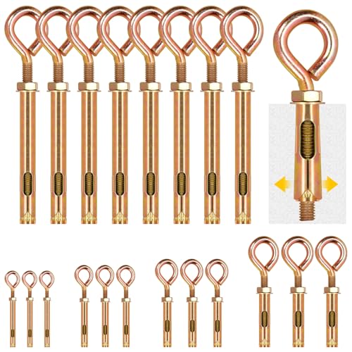 Image of Glarks 8pcs M8 Concrete Eye Bolts, Carbon Steel Expansion Screws Closed Hook Bolts, Colored Zinc Plated Expansion Eye Bolt Screw Anchor for Wall Masonry Concrete Expansion Heavy Duty Bolts
