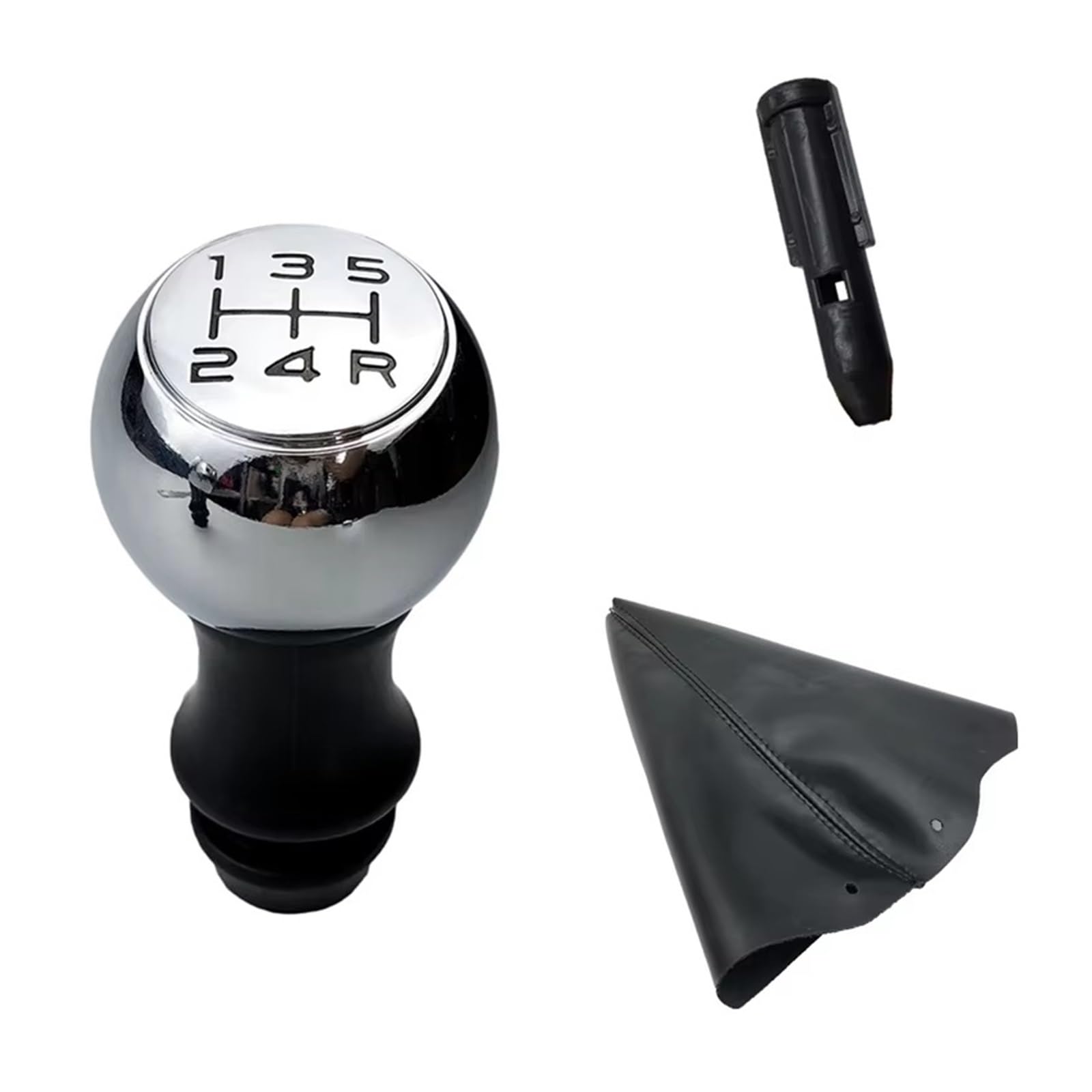Qwqaab Chrome Black Manual Gear Knob For Peugeot 206 207 208 307 308 408 2008 3008 For C2 C3-Xr C4 C4l C5 Picasso Manual Gear Shift Knob Pu Gaiter Boot(Chrome Black)
