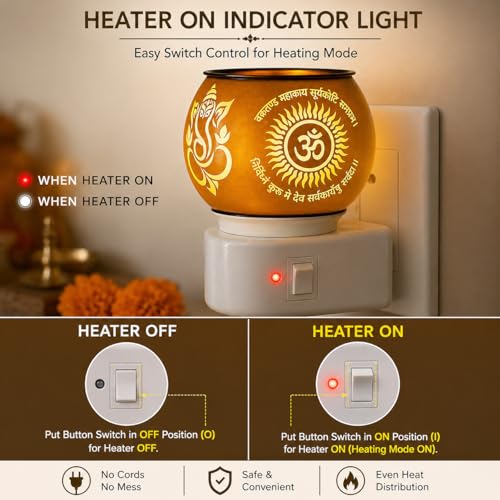 Image of Ganesh Ji Om Glass Camphor Lamp Holder | Kapoor Dani Electric Camphor Diffuser for Home | Kapur Burner | Kapoor Diffuser Machine for Puja Essentials | Kapurdani Camphor Diffuser Burner