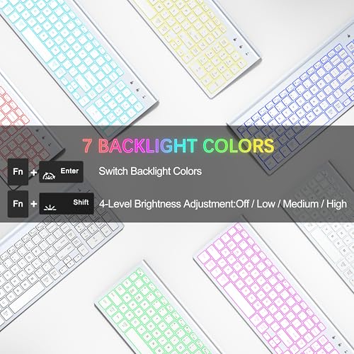 Image of Wireless Backlit Keyboard and Mouse Ultra Slim Combo, TopMate 2.4G Silent Compact 2400DPI Mouse and Scissor Switch Keyboard Set, Batteries Included, for PC /Laptop /Windows /Mac /Gaming - BL Matte White