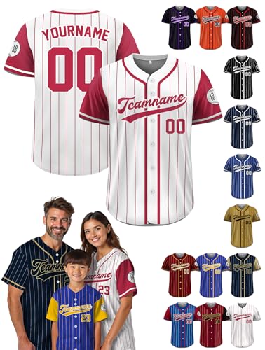 Custom Baseball Jersey, Custom Name Number White & Red Stripes Shirt, S-7XL