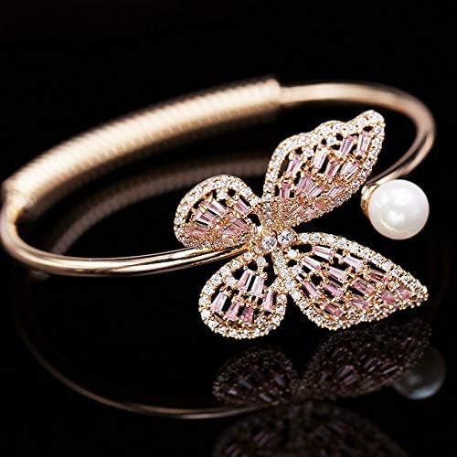14K Gold Moissanite Butterfly Open Bangle for Women,Adjustable Freshwater Cultured Pearl Charm Bangle Bracelet,Gift for Mom,Girlfriend,Wife4