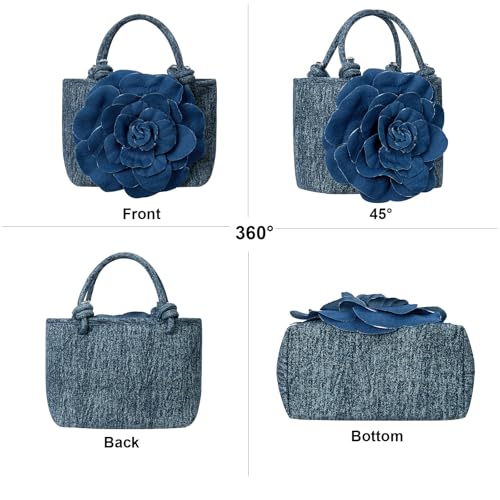 Women's Floral Denim Jean Clutch Purse - Crossbody Shoulder Bag with Flower Design, Denim Purse for Women, Jean Bag for Women, Tote Handbag for Everyday Use3
