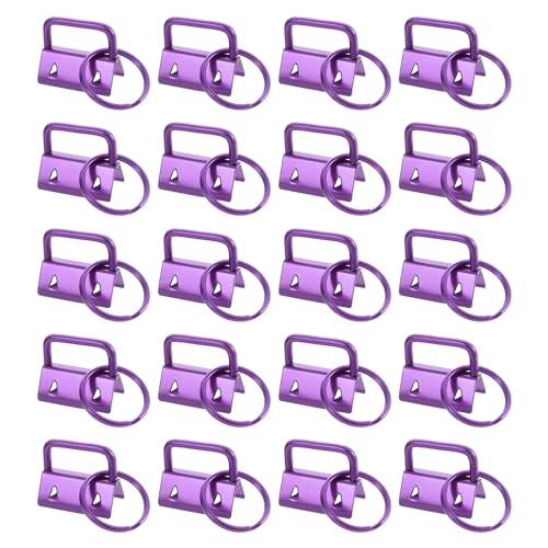 uxcell 20Pcs 25mm/ 1-inch Key Fob Hardware with Keychain Ring for Bag Webbing Wristlets Lanyards, Purple