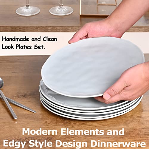 Miicol Porcelain Dinner Plates Set Of 6, 10 Inch Large Ceramic Serving Dishes, Wavy Rim & Hammered Surface Style, Modern Handmade Look Dinnerware Collection, Neutral Grey #TOP5
