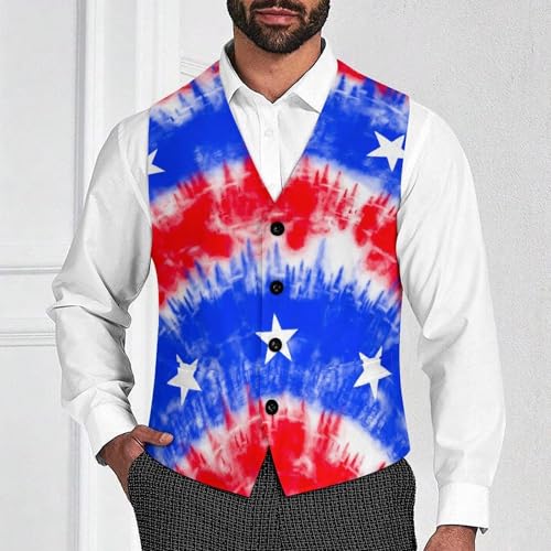 Psychedelic Tie Dye America Flag Men's Suit Vest Slim Fit V-Ncek Waistcoat Business Casual Vest2