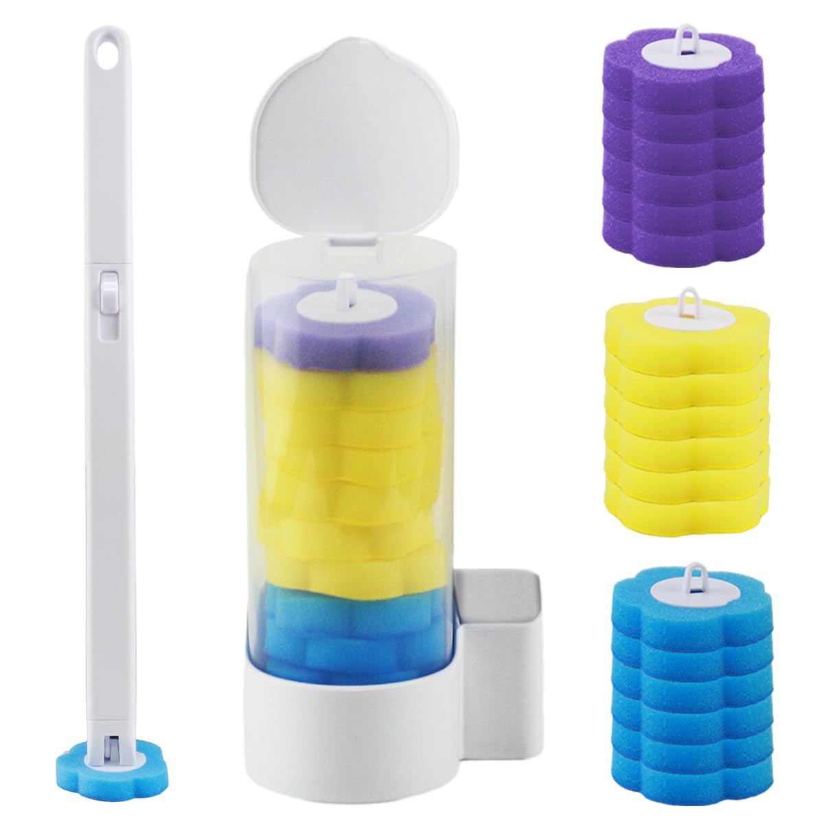 Vluvla As Picture Shown Disposable Toilet Brush & Holder Set, Toilet Wand Kit With 18 Toilet Wand Replacement Heads, For Sink Bathtub Wash Basin Mop Poo (Ocean/Lavender/Lemon Scent)