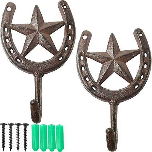 Image of RONYOUNG Cast Iron Star Horseshoe Single Wall Hook(Dark Brown)
