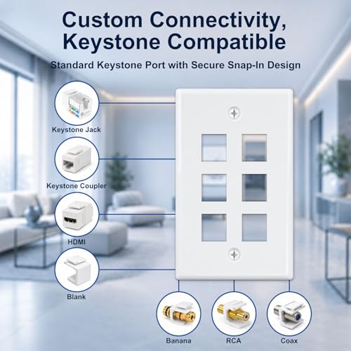 Image of iwillink 6-Port Keystone Wall Plate 50-Pack, Ethernet Wall Plate