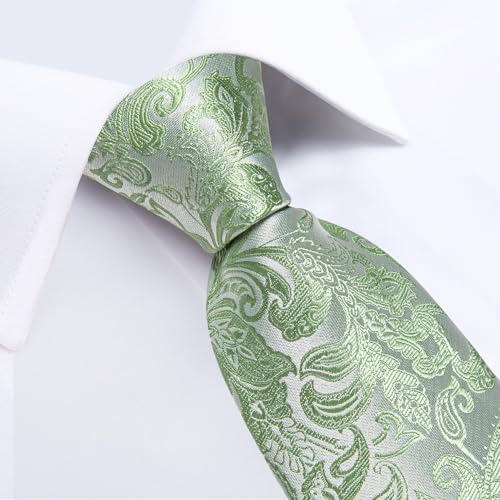 Image of DiBanGu Silk Floral Ties for Men Woven Paisley Necktie and Tie Clip Handkerchief Cufflinks Set for Party Wedding