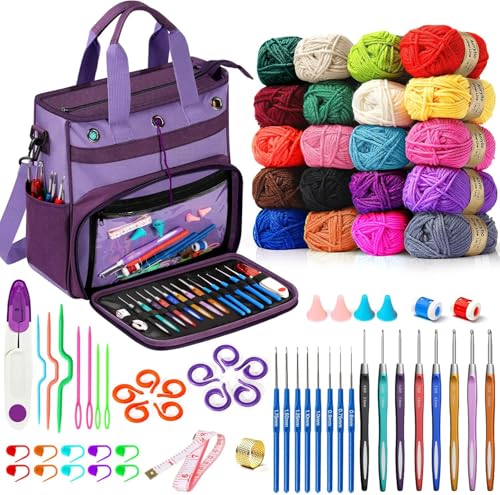 El Mejor Listado de Ganchillo los preferidos por los clientes. 44 Spardar 74 pcs Tejido Crochet Kit, Kit de Ganchillo para Principiantes con Bolsa Almacenamiento Grande, 20 Hilos de Crochet, 16 Ganchos de Crochet, para Adultos, Ancianos y Niños