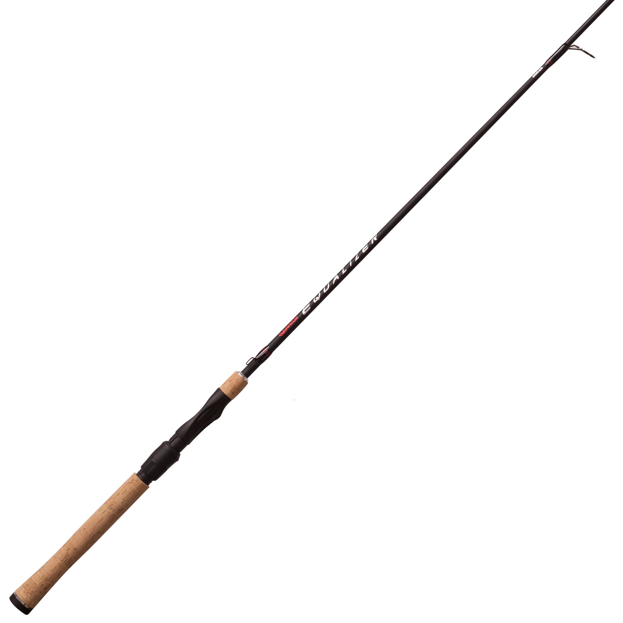 Quantum Equalizer Spinning Fishing Rod, 6-Foot 6-Inch 2-Piece IM8 Graphite Fishing Pole with a Natural Cork Rod Handle, Deluxe D-Ring Guides, Built-in Hook Keeper, Fast Action, Medium Power, Black, Spinning Rods