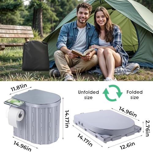 Sckee Camping Toilet, inodoro portátil para adultos, compacto y plegable con tapa y soporte para papel, para campamento, senderismo, coche, RV y playa miniatura 4