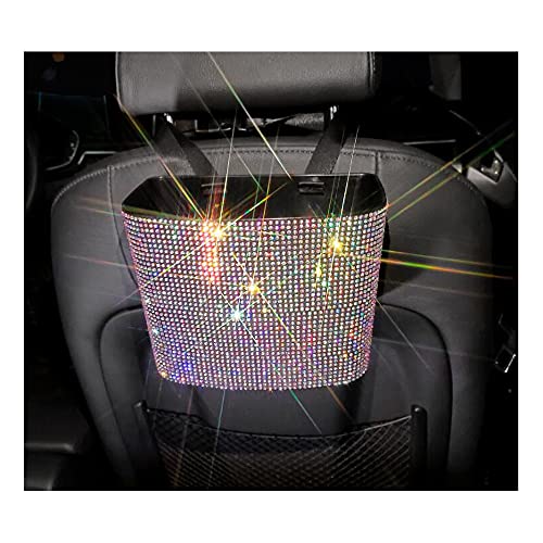 HappyERA Crystal Rhinestones Car Trash Can, Car Seat Back Organizer Storage Box Pocket, Bling Car Garbage Can Container Hanging Wastebasket - Colorful, colorful, one size