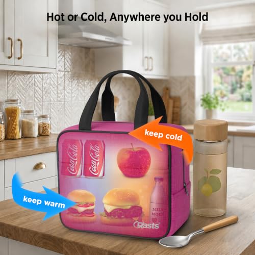 Image of Crasts Insulated Travel Lunch Bag for Office, School & College Waterproof Thermal Tiffin Bag for Men, Women & Kids | Small Lunch Carry Bag with Front Pocket for Picnic & Daily Use Lunch Bag (Pink)