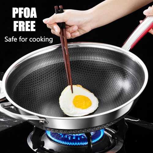 Wok con tapa, acero inoxidable antiadherente, 12.6 in miniatura 5