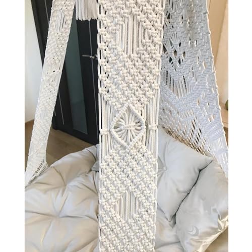 Image of Macrame Hanging Chair Swing with Cushion | Handmade Boho Hammock Chair for Adults & Kids | Indoor Outdoor for Balcony, Living Room, Bedroom, Patio & Garden (Off White)