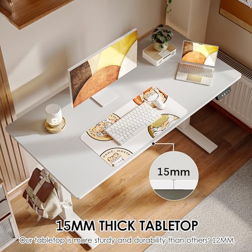 Image of TIQLAB Height Adjustable Electric Standing Desk, 40 x 24 inch, Sit Stand Up Desk, Splice Board, Computer Home Office Desk, White Top