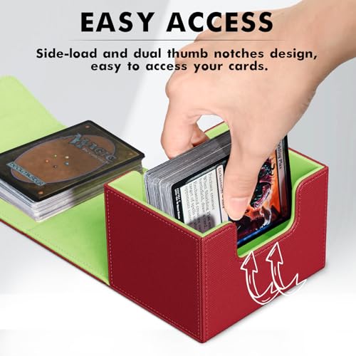 Image of ZLCA Card Deck Box for Trading Cards, MTG Commander Deck Box Holds 120+ Single Sleeved Cards, Leather Magnetic Card Storage Box Fits for TCG CCG Magic Cards (Red&Green)