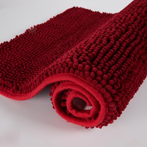 Chenille Bathroom Rug 24x16 Extra Soft Absorbent Quick Dry Rugs Red