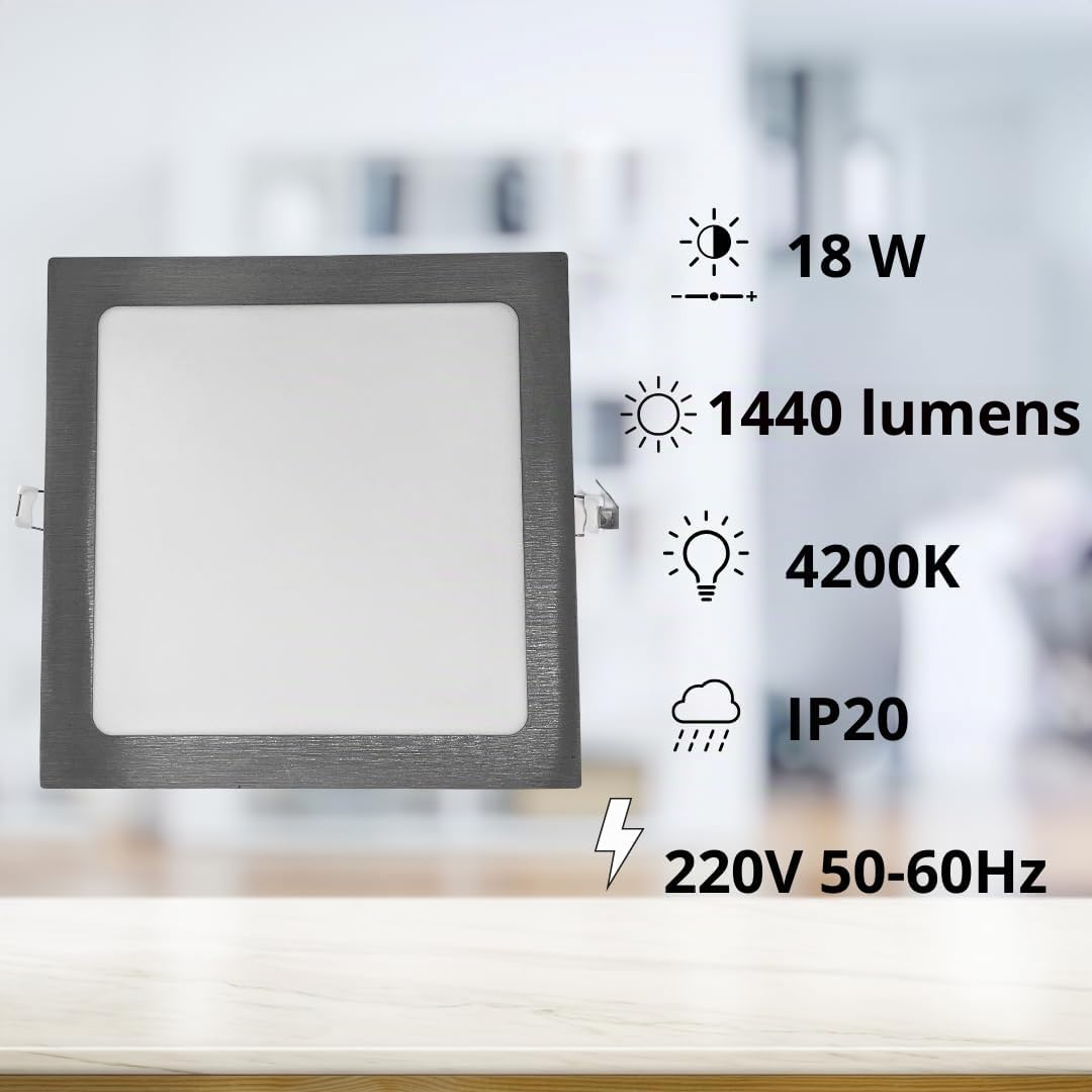 JANDEI - Downlight LED Spot Encastrable Carré 220V acier 18W Blanc Neutre 4200K. Parfait pour la chambre, Couloir, Bureau, Cuisine, Salon.