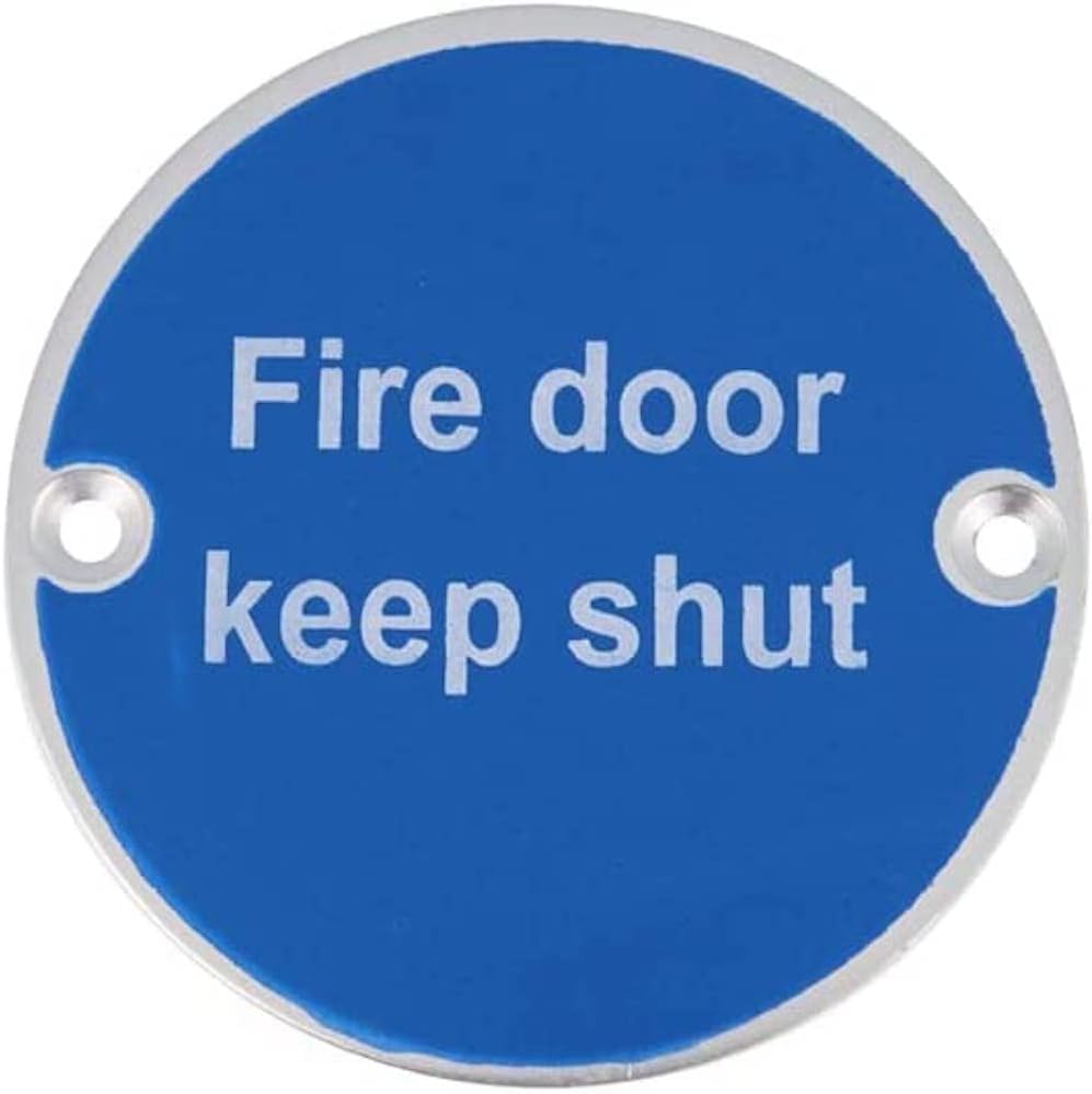 VSafety Fire Door Keep Shut Sign - Professional 76mm Aluminium Safety Sign with Fixings - Mandatory Blue Design for Fire Exits & Emergency Routes - Compliant with Building Regulations