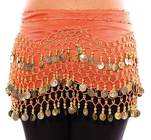Image of VRITRAZ Women's Chiffon Belly Dance Hip Scarf Waistband Belt Skirt Mixed Colors Beads and Golded Coins 56 Black