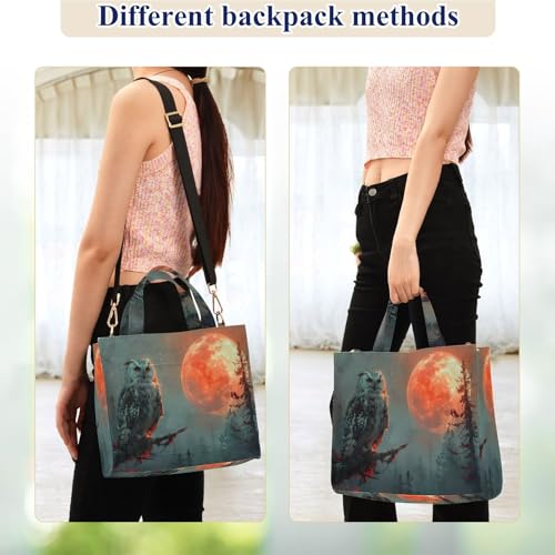 Bolso de hombro para mujer con estampado búho atardecer, cartera de pana miniatura 2