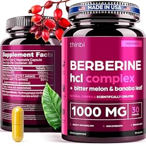 Berberine Supplement 1000mg Potent Botanical Capsules for Weight Management with Bitter Melon and Banaba Leaf – HCl from Barberry Extract- 30 Servings