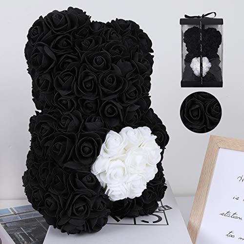 Best Friend Birthday Gifts For Women Rose Bear Forever Artificial Flowers The Best Gifts For Valentines Day,Anniversary's, Bridal Showers, Mothers - Clear Gift Box Included! 10 Inches (Black) #TOP9
