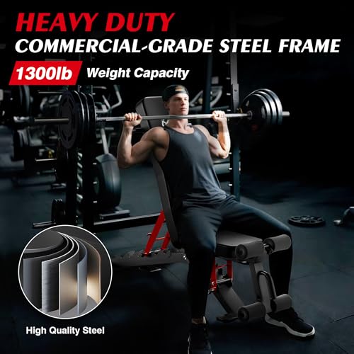 Adjustable Weight Bench - Foldable Workout Bench for Home Gym, PRO Heavy Duty 1300lb Capacity Full Body Strength Training with 8-Level Incline/Flat/Decline Positions & Space-Saving - Image 4