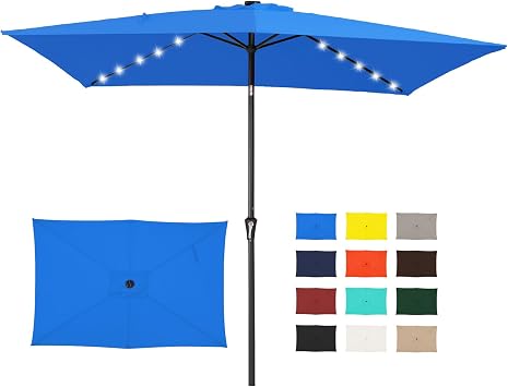 JEAREY 6.5x10 Rectangle LED Lighted Umbrella Patio Umbrella Outdoor w/Tilt
