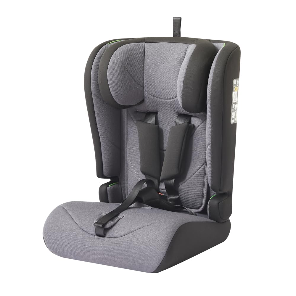 Silla Coche Bebe 76-105 cm hasta 36 kg desde 15 Meses, ECE R129 i-Size Booster Seat 100-150 cm hasta 12 Años, con Funda Desmontable, Cojín Extra de Cabeza y Arnés Ajustable, Gris oscuro