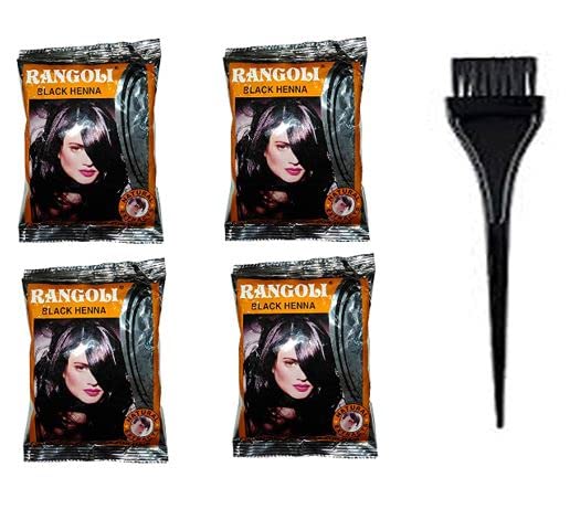 Rangoli Black Henna for hair colouring natural with Amla,Methi,Neem and other herbs Pack of 4 With Brush-image-40