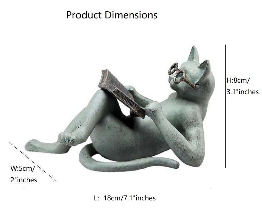Estatua decorativa de gato leyendo de resina para hogar y oficina miniatura 4