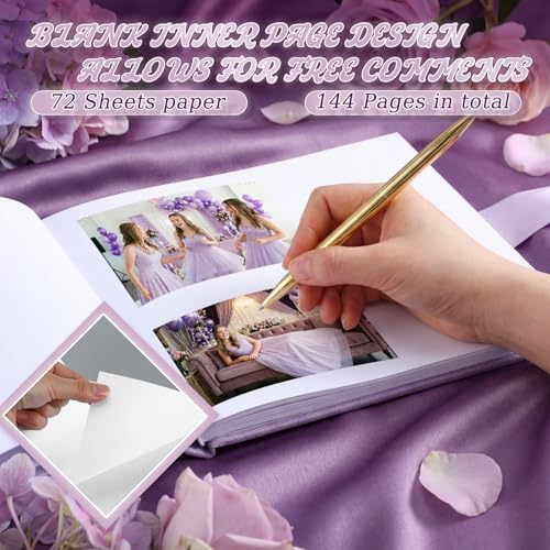 Image of Panelee Velvet Quinceanera Guest Book with Pen Purple Sign in with Bow 15 Year Anos Quince Book 144 Page Signature Guest Sign in Keepsake Album for Birthday Party Keepsake Gift