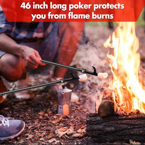 Fire Poker for Fire Pit Outdoor, 46 Inch Long Portable Fireplace Tools for Camping, Wood Stove, Bonfire, Outdoor and Indoor Use, Campfire Pick Accessories, Heavy Duty Rust Resistant Fire Pit Poker