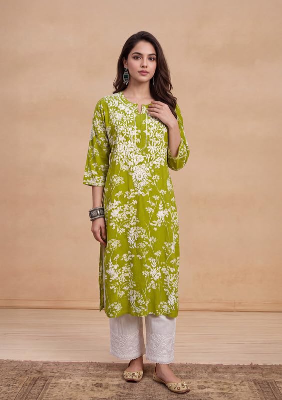 Image of Zainab Mulmul Straight Kurta |Chikankari | Chikankari Kurta | Chikankari Short Kurti | Lucknowi Chikankari Kurti (WL155-P)