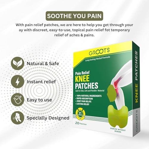 Image of Groots Herbal Knee Pain Relief Patches Arthritis Inflammation Patch Sticker Relief from Knee Pain Joint Knees Pain Relief Massager Products Natural Wormwood Extract (20 patches) (Knee pack-1)