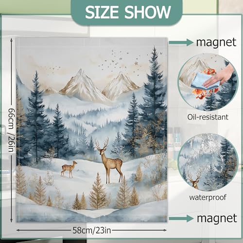 Image of Dishwasher Magnets Decorative Cover,Winter Mountain Refrigerator Magnet Cover,Washable Forest Deer Dishwasher Front Panel Cover Home Kitchen Decoration 23x26 Inch