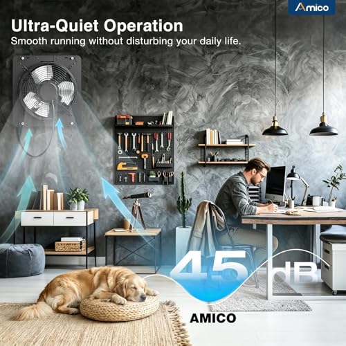 Image of Amico 10 inch Shutter Exhaust Fan with Thermostat And Humidity Remote Control, 1068 CFM Attic Fan with 8-Speed Auto Adjust, 13W Brushless DC Motor Vent Fan for Greenhouse, Garage, Chicken Coop, Gable Wall