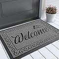 Yimobra Welcome Mat, Heavy Duty Sturdy Door Mats for Home Entrance Outdoor Indoor, Front Doormat for Outside Patio Floor Entry Porch Garage Office, Waterproof, Low Profile, 29.5 x 17, Black Grey