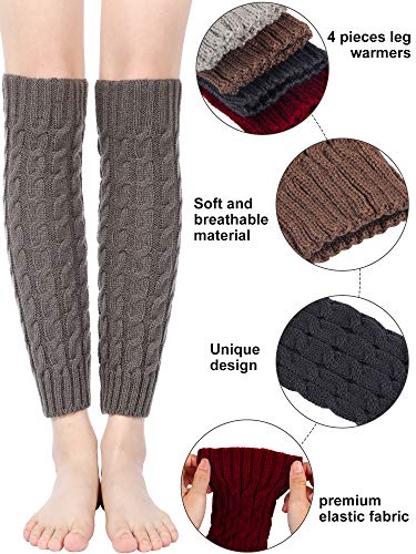 Geyoga 4 Pairs Leg Warmers for Women Long Winter Leg Warmers Cable Knitted Crochet Boot Socks4