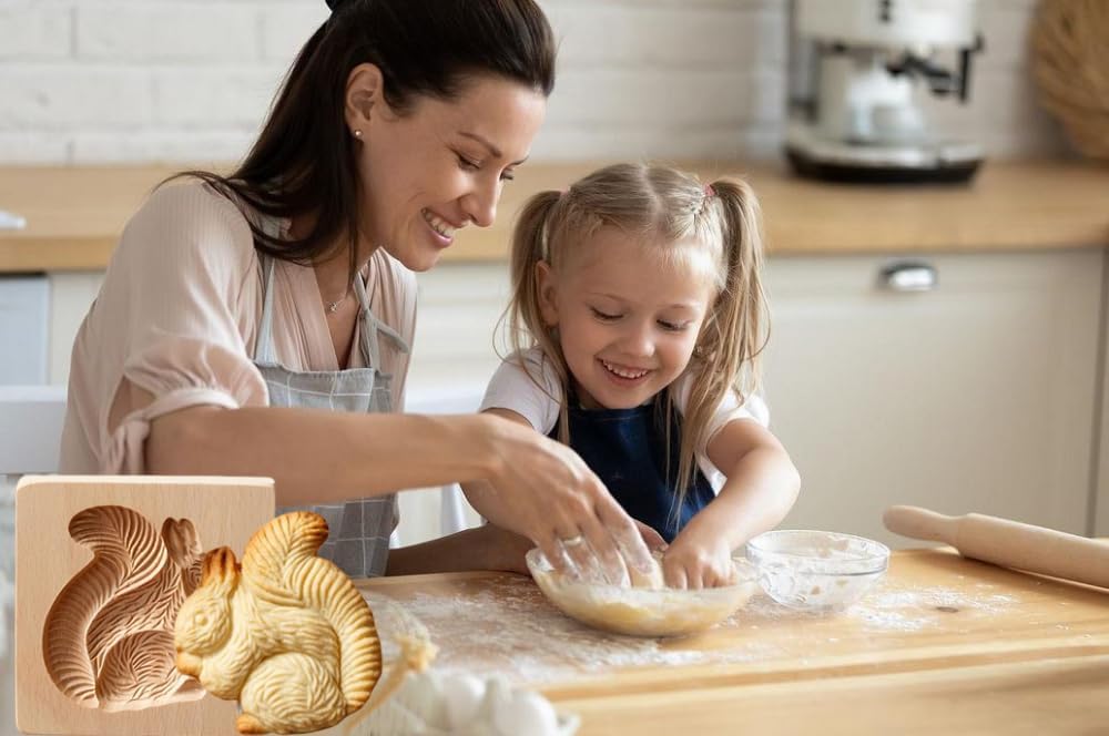 1Pack Wooden Cookie Biscuit Mold Baking Embossed Biscuit Stamp,3D Gingerbread Cookie Baking Mold for Kitchen DIY Thanksgiving Christmas (E#)