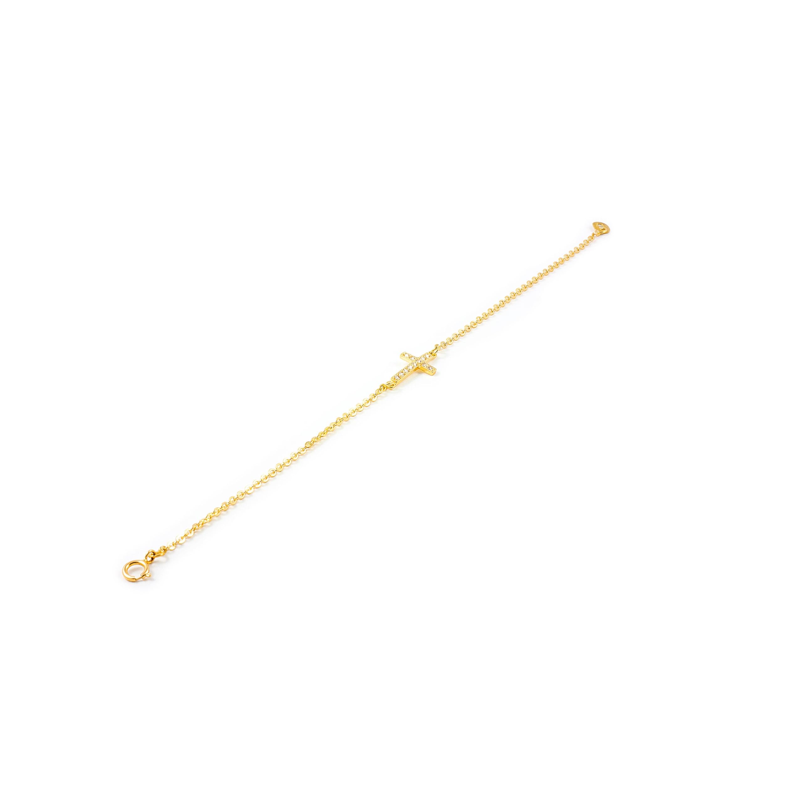 Monde Petit Bracciale croce orizzontale - oro giallo 18k (750) - Scatola Regalo - Certificato di garanzia